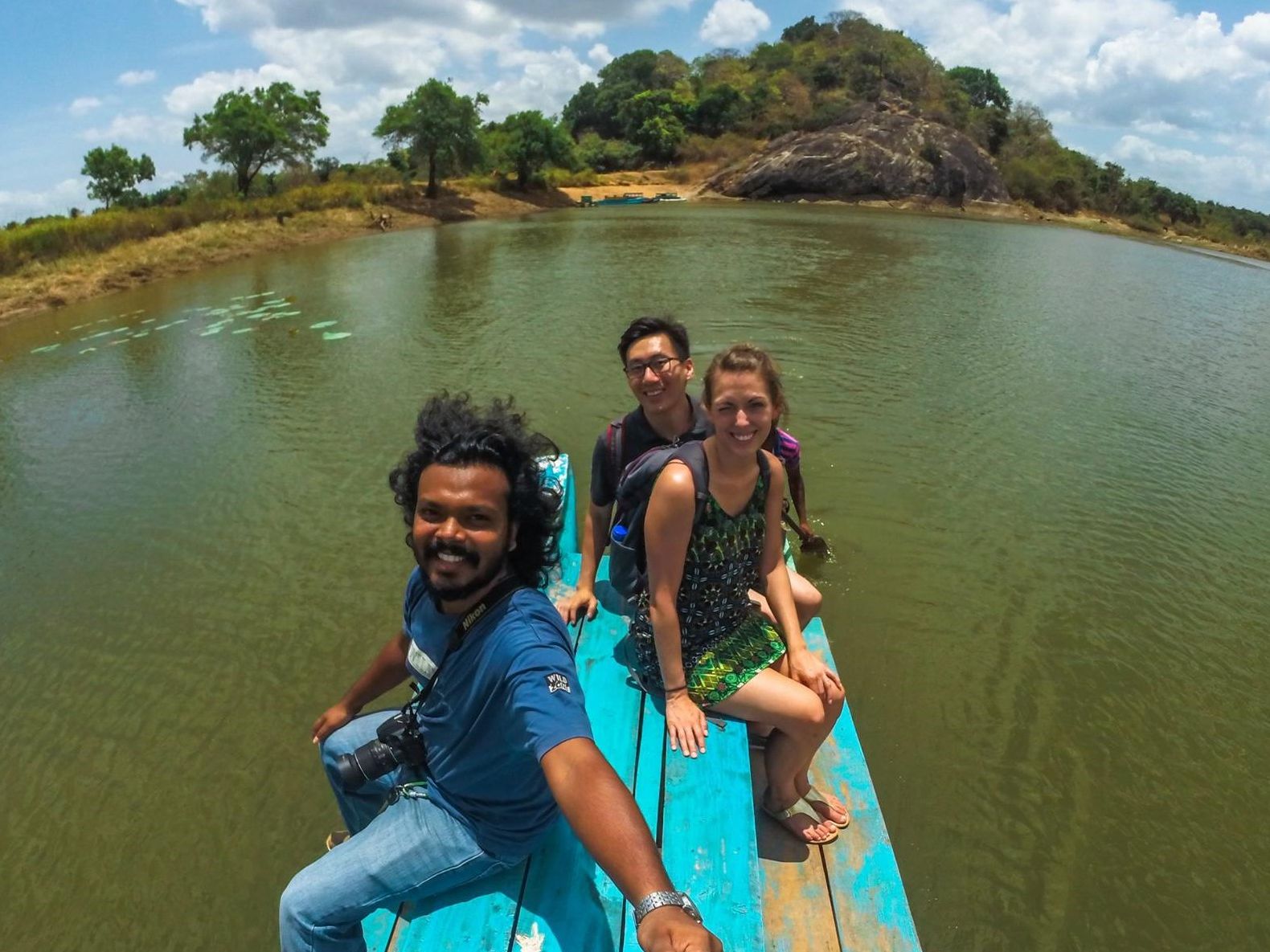 A relaxing catamaran ride on the scenic Habarana Lake.